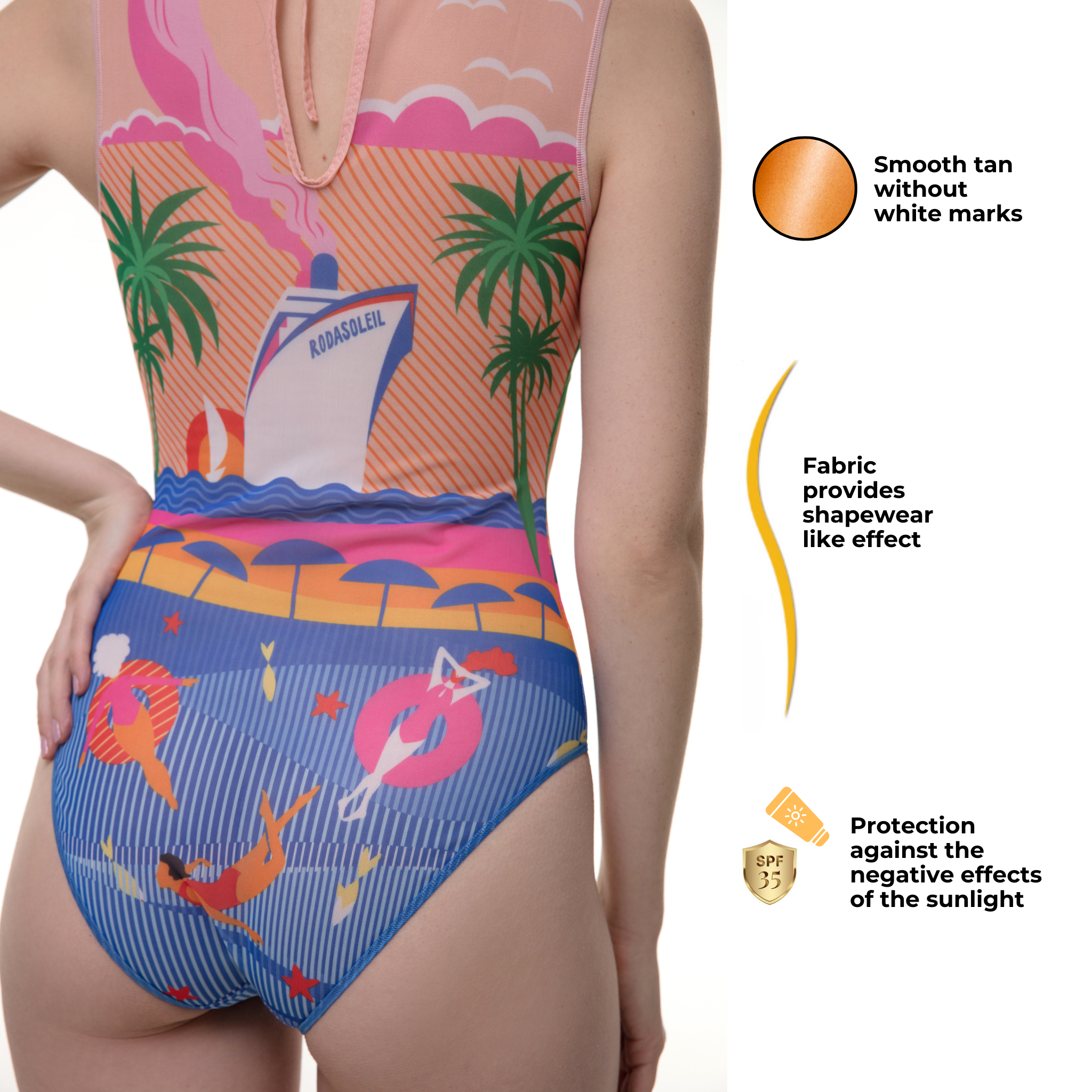 Sleeveless one-piece swimsuit from the Portofino Collection with a chic coastal print.