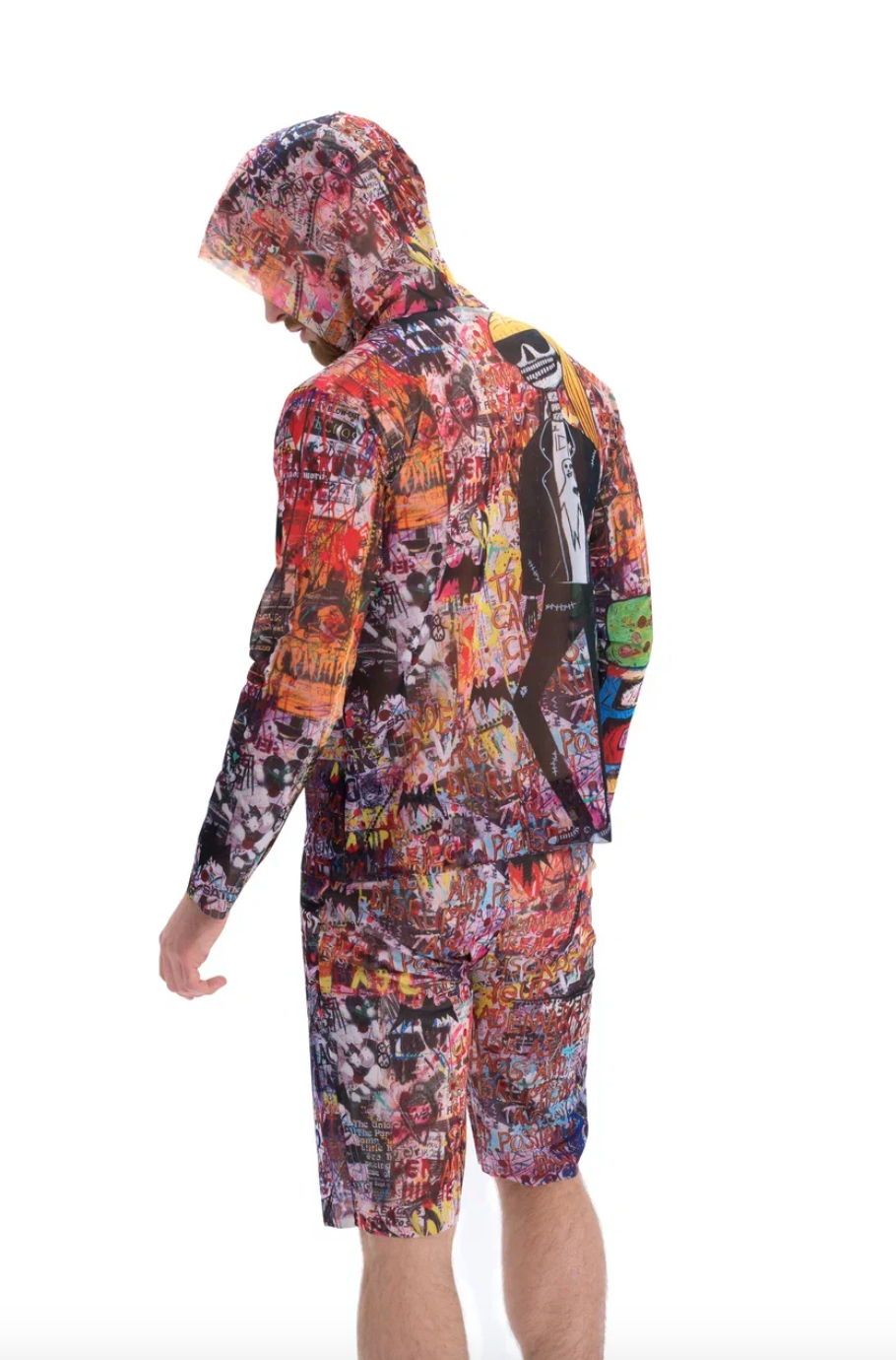 Explore our sustainable men's swimwear collection featuring a Skeleton Steph print beach t-shirt with a hood and SPF35 protection. Designed for classic luxury and eco-friendly style, it offers comfort and sun protection