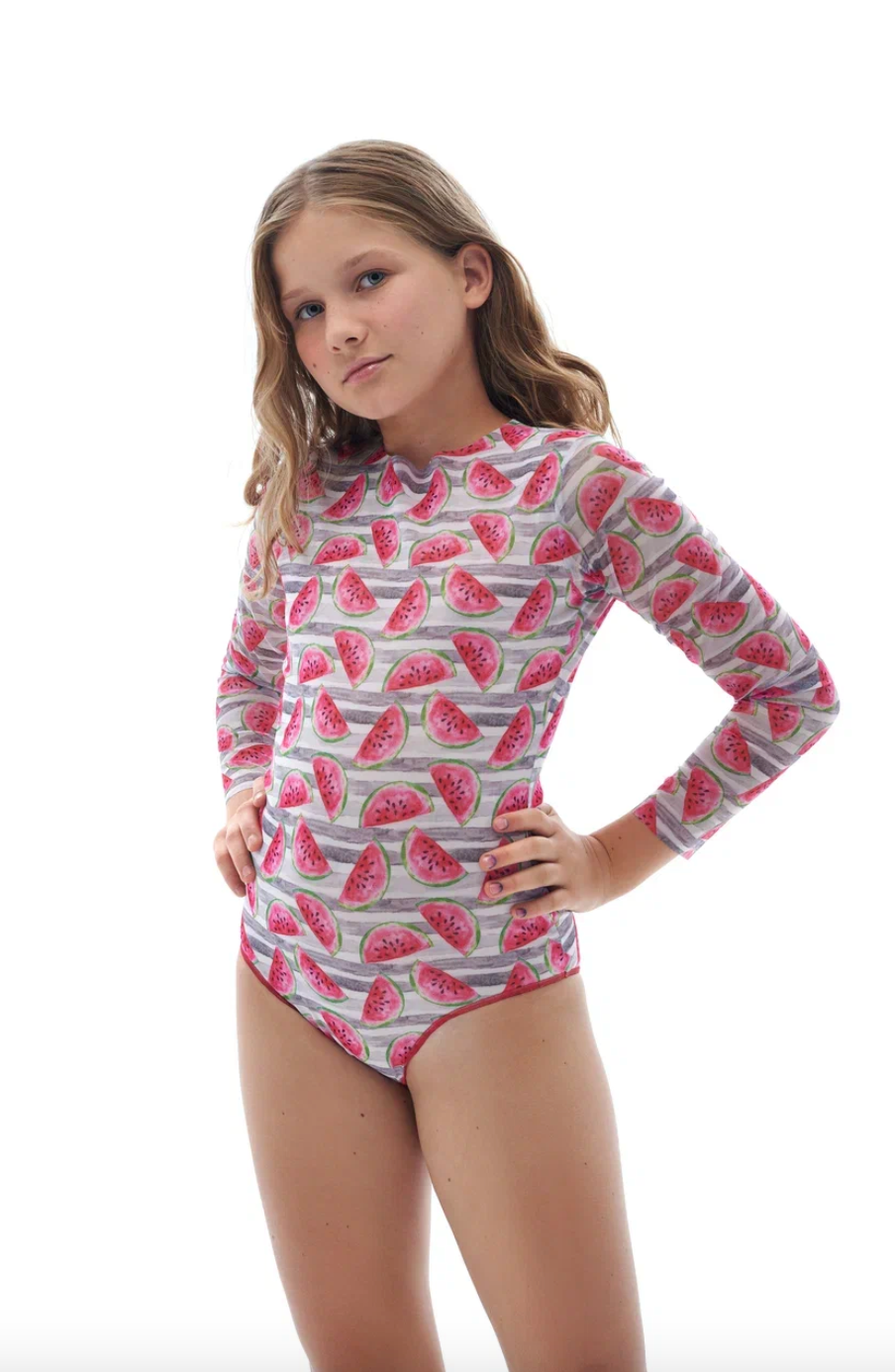 Explore our Watermelons print kids swimsuits with SPF35 protection. This file highlights classic luxury and safety in eco-friendly swimwear, ensuring your child enjoys stylish and secure beachwear. Shop now!