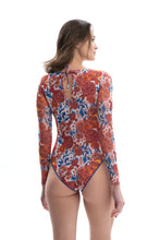 Load image into Gallery viewer, Pre-Order Pomegranate Red Closed one-piece swimsuit with sleeves
