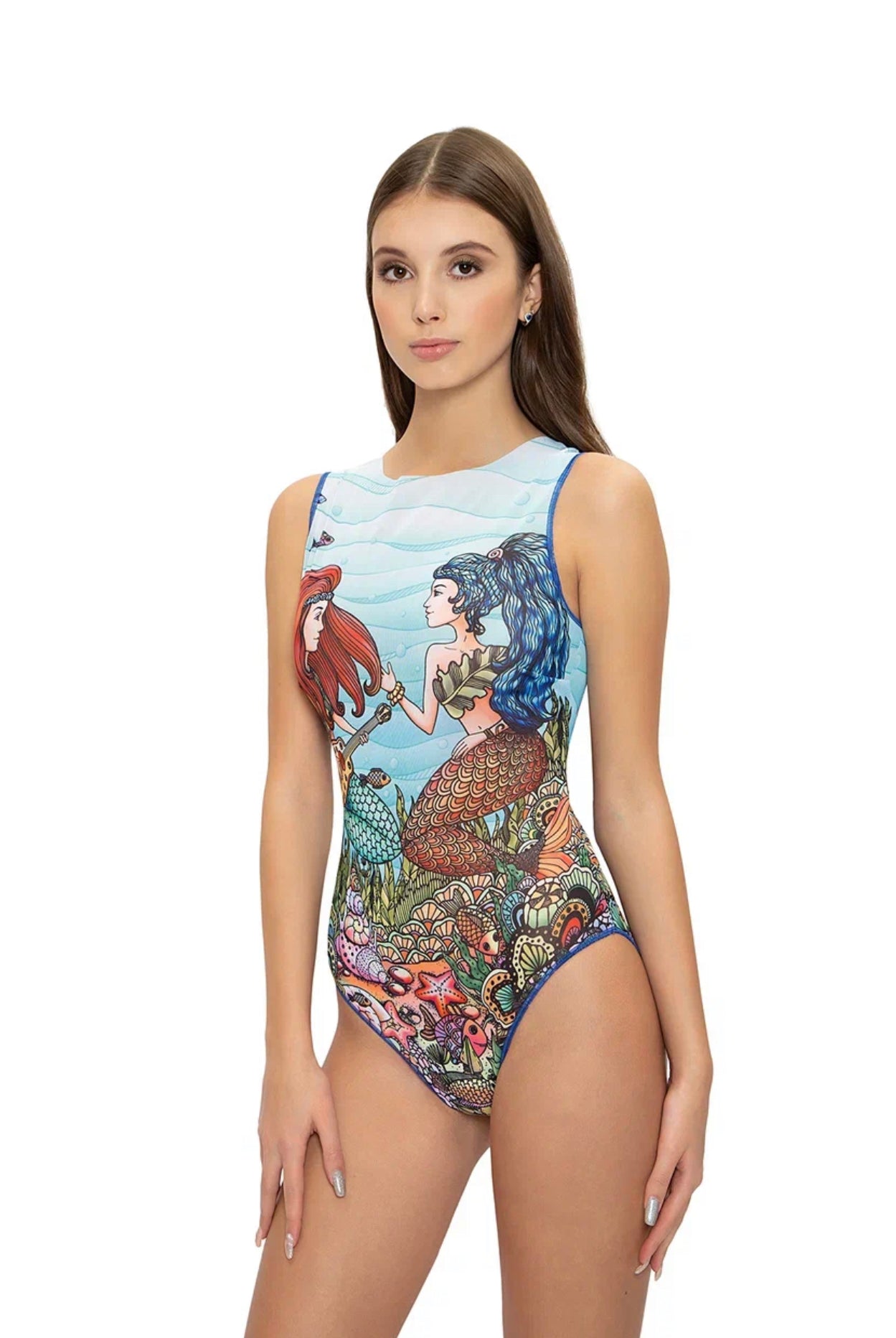 Explore our collection of tan-through swimsuits featuring a mesmerizing mermaid print. Stay protected with SPF35 in this sleeveless swimsuit. Experience classic luxury and innovative design. Shop now!