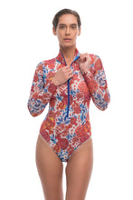 Load image into Gallery viewer, Pre-Order Pomegranate Red Zipper swimsuit with sleeves
