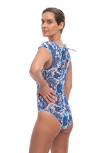 Load image into Gallery viewer, Pre-Order Pomegranate Blue Swimsuit with cap sleeves
