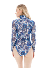 Load image into Gallery viewer, Pre-Order Pomegranate Blue Zipper swimsuit with sleeves

