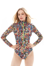 Load image into Gallery viewer, Pre-Order Street Art Zipper swimsuit with sleeves
