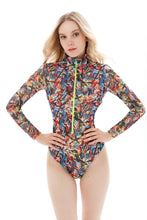 Load image into Gallery viewer, Pre-Order Street Art Zipper swimsuit with sleeves
