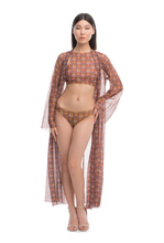 Load image into Gallery viewer, This document provides a concise overview of a sustainable Africa print beach robe, offering SPF 15 protection and tan-without-tan-lines technology. Ideal for individuals with visual impairments or low-bandwidth connections seeking stylish, sun-safe beachwear options
