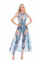 Load image into Gallery viewer, Discover sustainable tan-through smart swimsuits adorned with a chic Jellyfish print in this file. Included is a beach skirt offering SPF15 protection, representing luxurious sun-safe beachwear.

