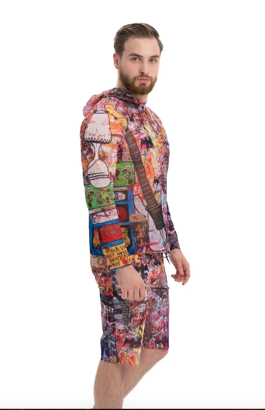 Explore our sustainable men's swimwear collection featuring a Skeleton Steph print beach t-shirt with a hood and SPF35 protection. This t-shirt combines classic luxury with eco-friendly style for ultimate comfort and sun protection