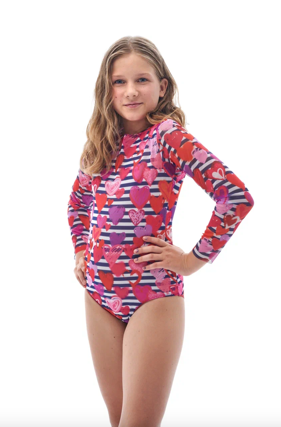 Kid s Girl s One Piece Swimsuit with Sleeves Stripes 4T