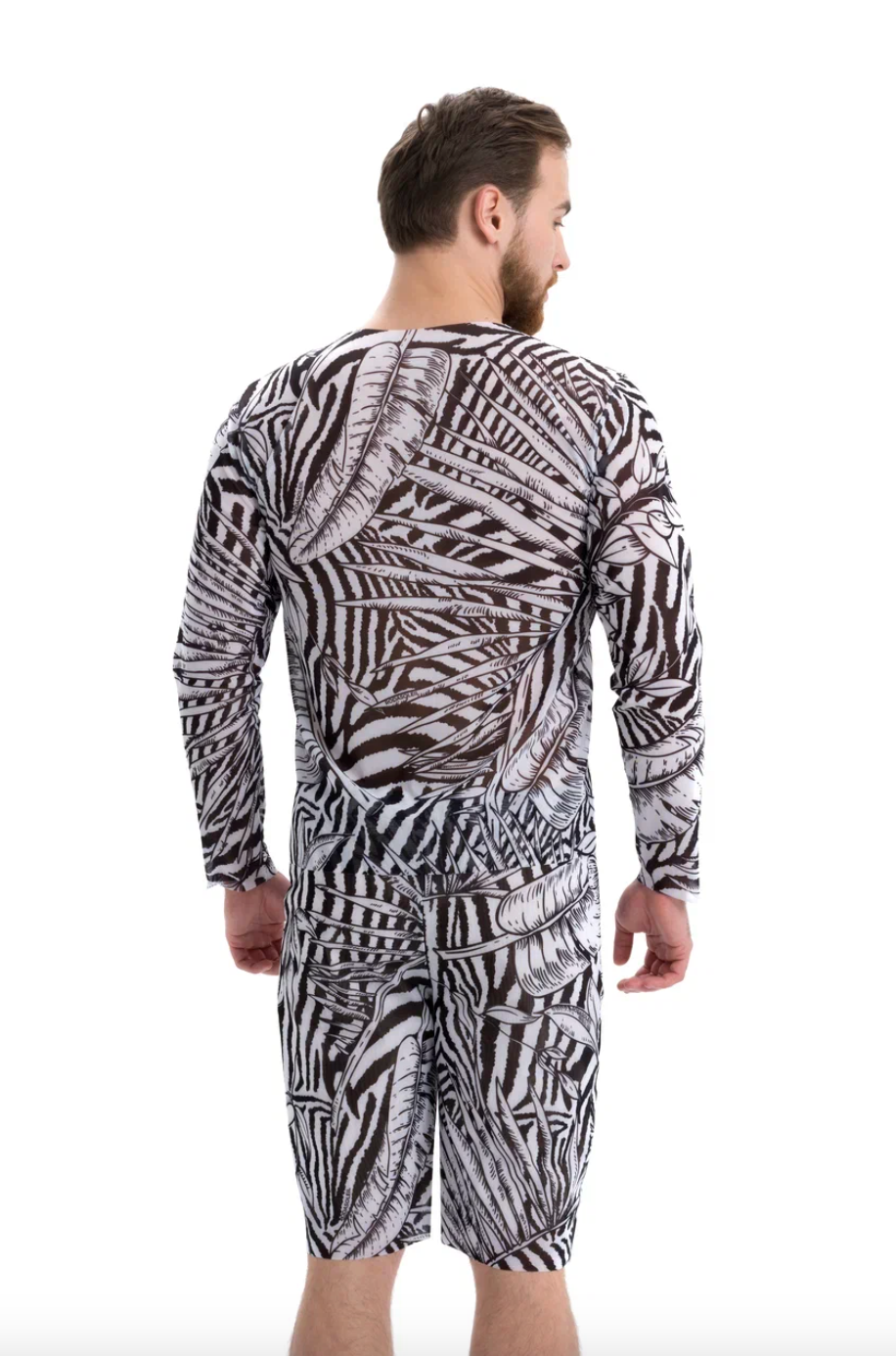 Explore our sustainable men's swimwear collection featuring Zebra print beach trunks with SPF35 protection. Designed for classic luxury and eco-friendly style, these trunks offer both comfort and sun protection