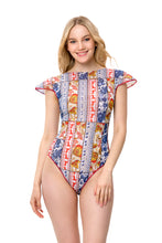 Load image into Gallery viewer, Patchwork One-piece Swimsuit with Cap Sleeves
