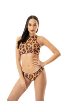 This file introduces sustainable tan-through smart swimsuits featuring the iconic leopard print. With a two-piece design and a high waist bikini, it offers eco-conscious and stylish options for beachgoers