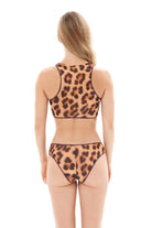 This file showcases sustainable tan-through smart swimsuits featuring the iconic leopard print. With a two-piece design including a high waist bikini, it offers stylish and eco-conscious options for beachgoers