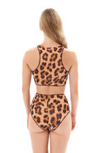 Load image into Gallery viewer, This file presents sustainable tan-through smart swimsuits adorned with the iconic leopard print. Featuring a two-piece design with a high waist bikini, it offers stylish and eco-conscious beachwear options
